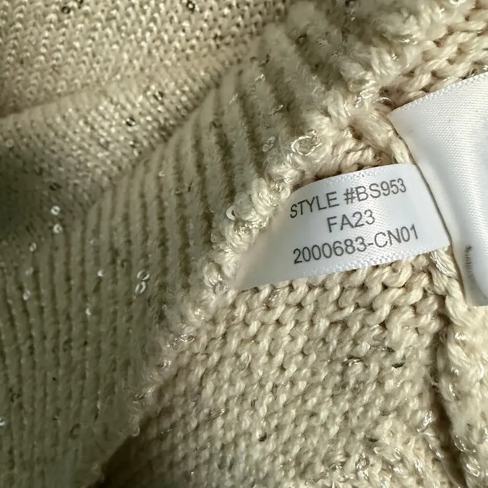 J. Crew Sequin Sweater Polo Cream Silver Sequins Long Sleeve Womens XS Neutral